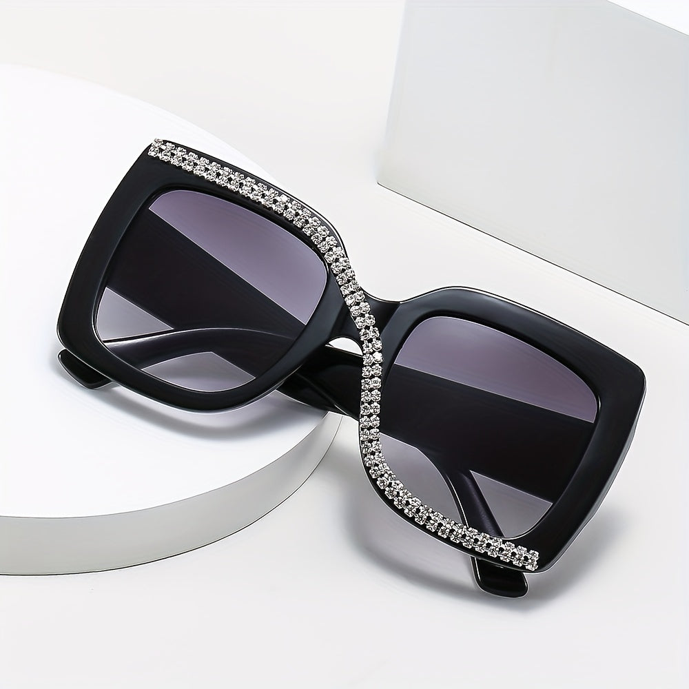 Rhinestone Decor Sunglasses Gradient Mirror Lens UV400