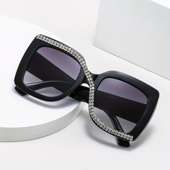 Rhinestone Decor Sunglasses Gradient Mirror Lens UV400