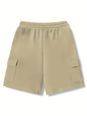 Men's Casual Cargo Shorts Solid Stretch Elastic Waist Drawstring Shorts