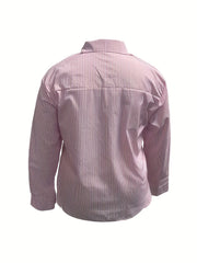  Stripe Print Long Sleeve Button Up Blouse