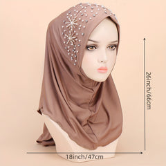 Faux Pearl Breathable Hijab Thin Bandana Stretchy Turban Hat