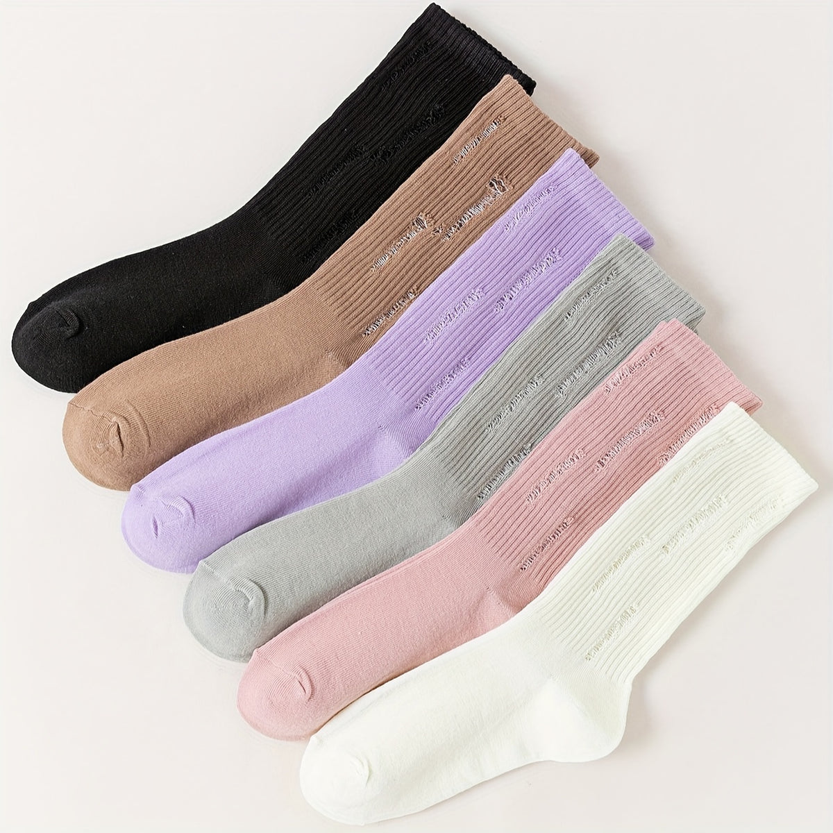 Women's Plus Size Crew Socks Set - Ripped Minimalist Solid Crew Socks 6pcs