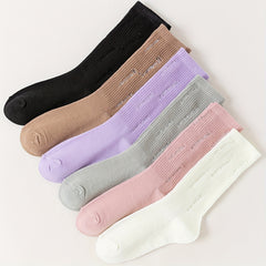 Women's Plus Size Crew Socks Set - Ripped Minimalist Solid Crew Socks 6pcs