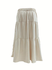  Solid Button High Rise Maxi Smock Skirt