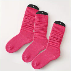 3 Pairs Solid Socks Soft Sports Women's Stockings