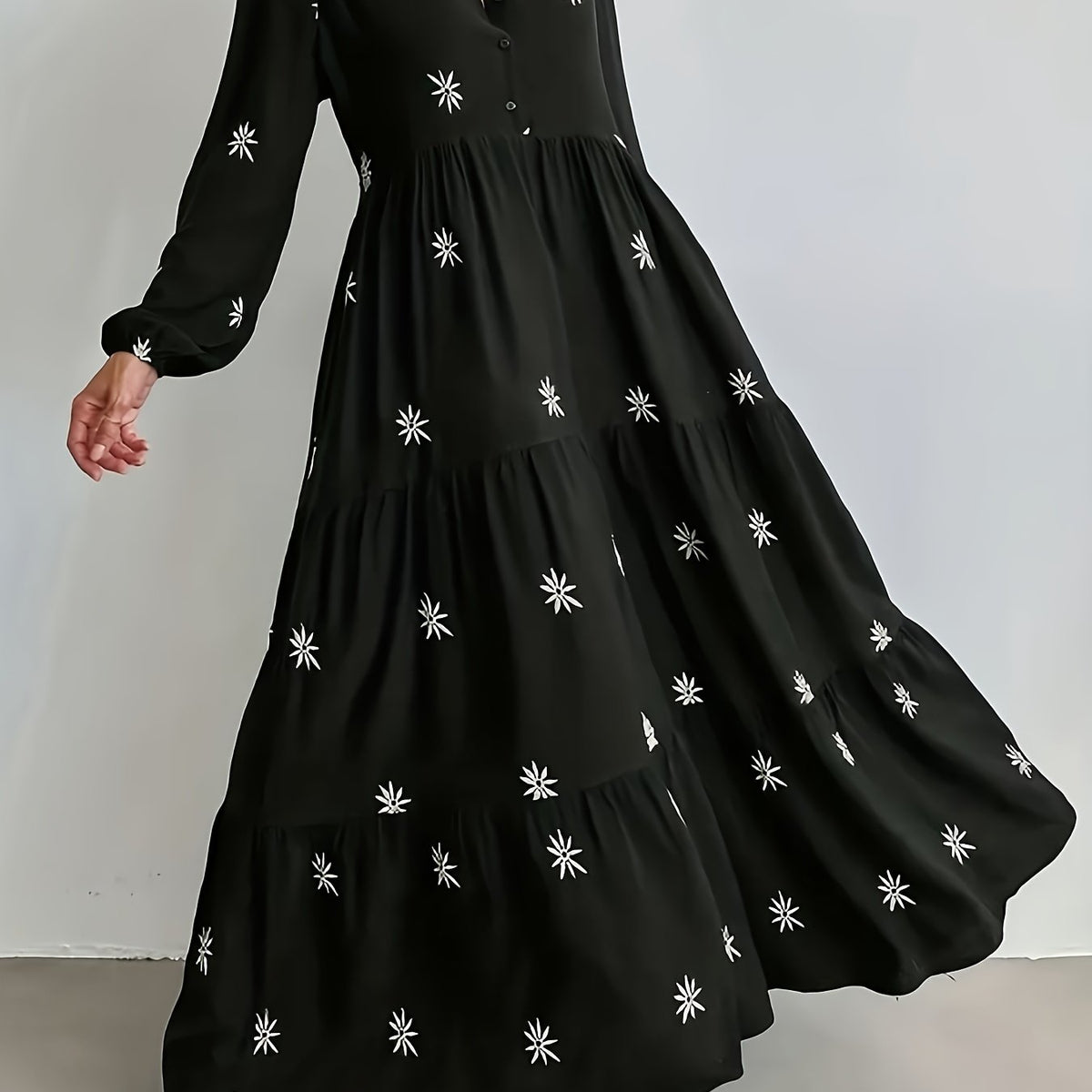  Floral Print Long Sleeve Maxi Smock Dress