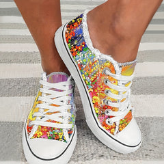 Women's Colorful Sequin Flat Shoes Lightweight Comfortable Lace Up Sports Shoes