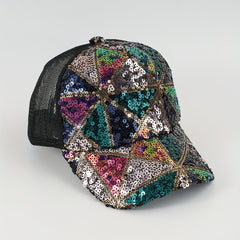 Sequins Block Baseball Cap Mesh Hip Hop Trucker Hat Sunshade Sports Hats