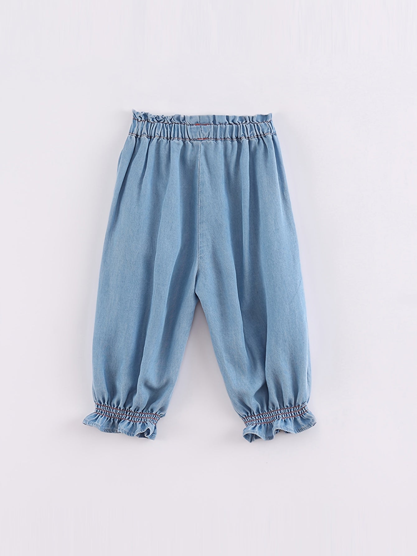 Girls Elastic Denim Cuff Pants with Draw String