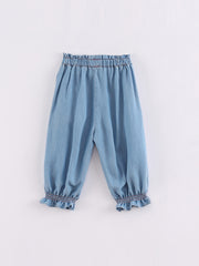 Girls Elastic Denim Cuff Pants with Draw String