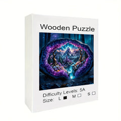 Enchanted Amethyst Cave Puzzle Fantasy Mountain Landscape with Blooming Forest