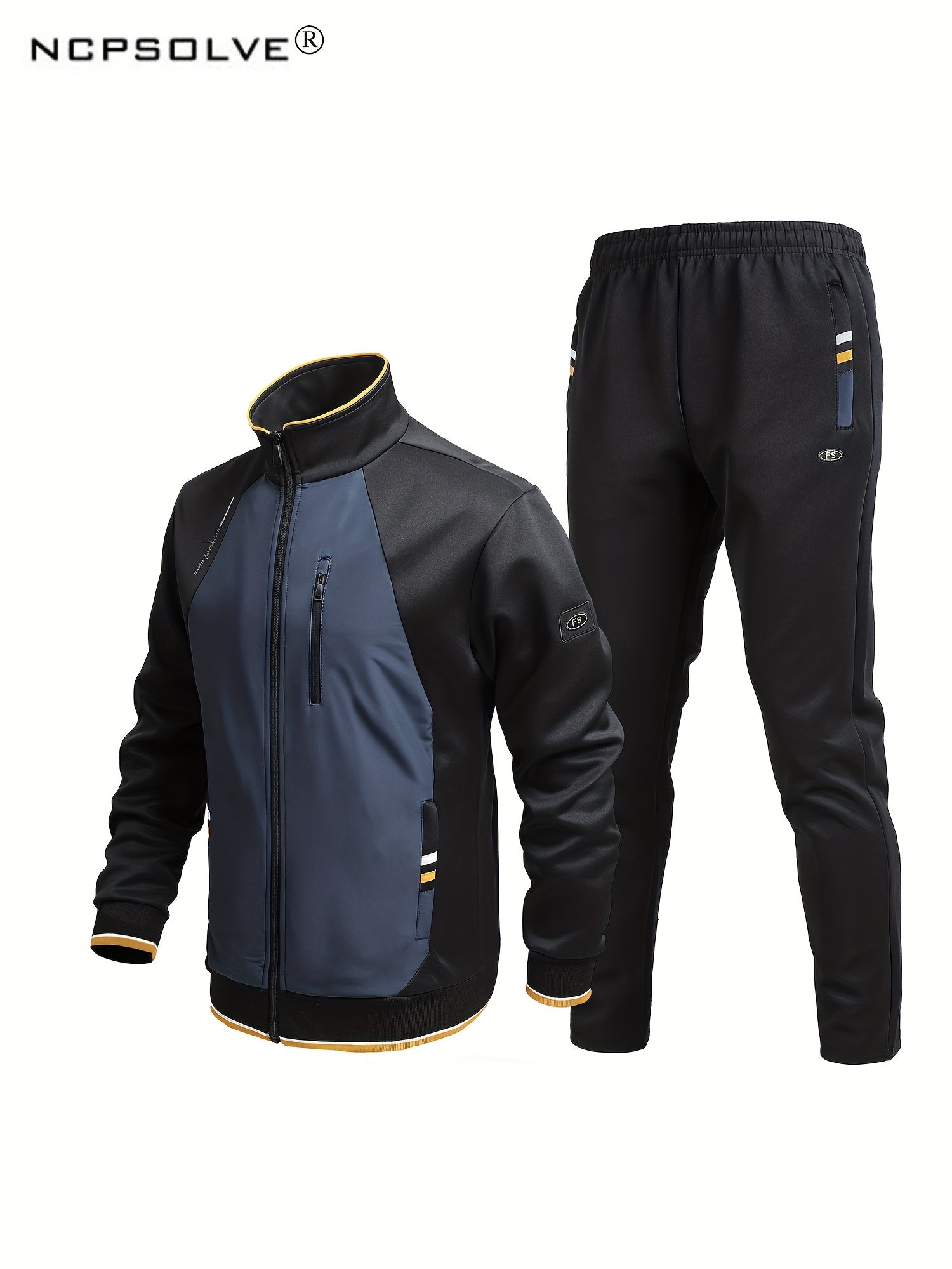 Men's Sports Suit Stand Collar Zip Up Jacket & Shorts