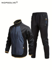 Men's Sports Suit Stand Collar Zip Up Jacket & Shorts