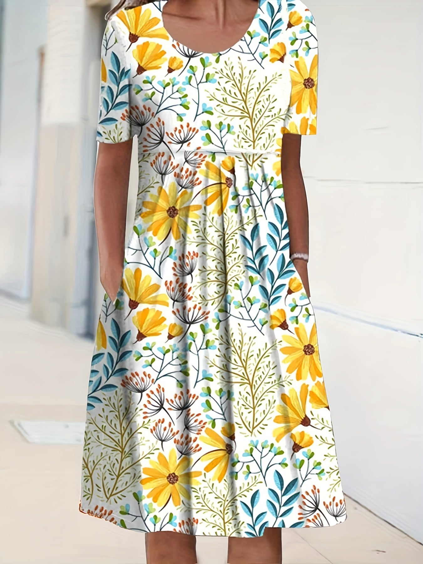 Floral Print Short Sleeve Dress with Pocket