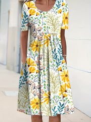 Floral Print Short Sleeve Dress with Pocket