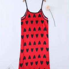  Heart Print Satin Cami Sleep Dress