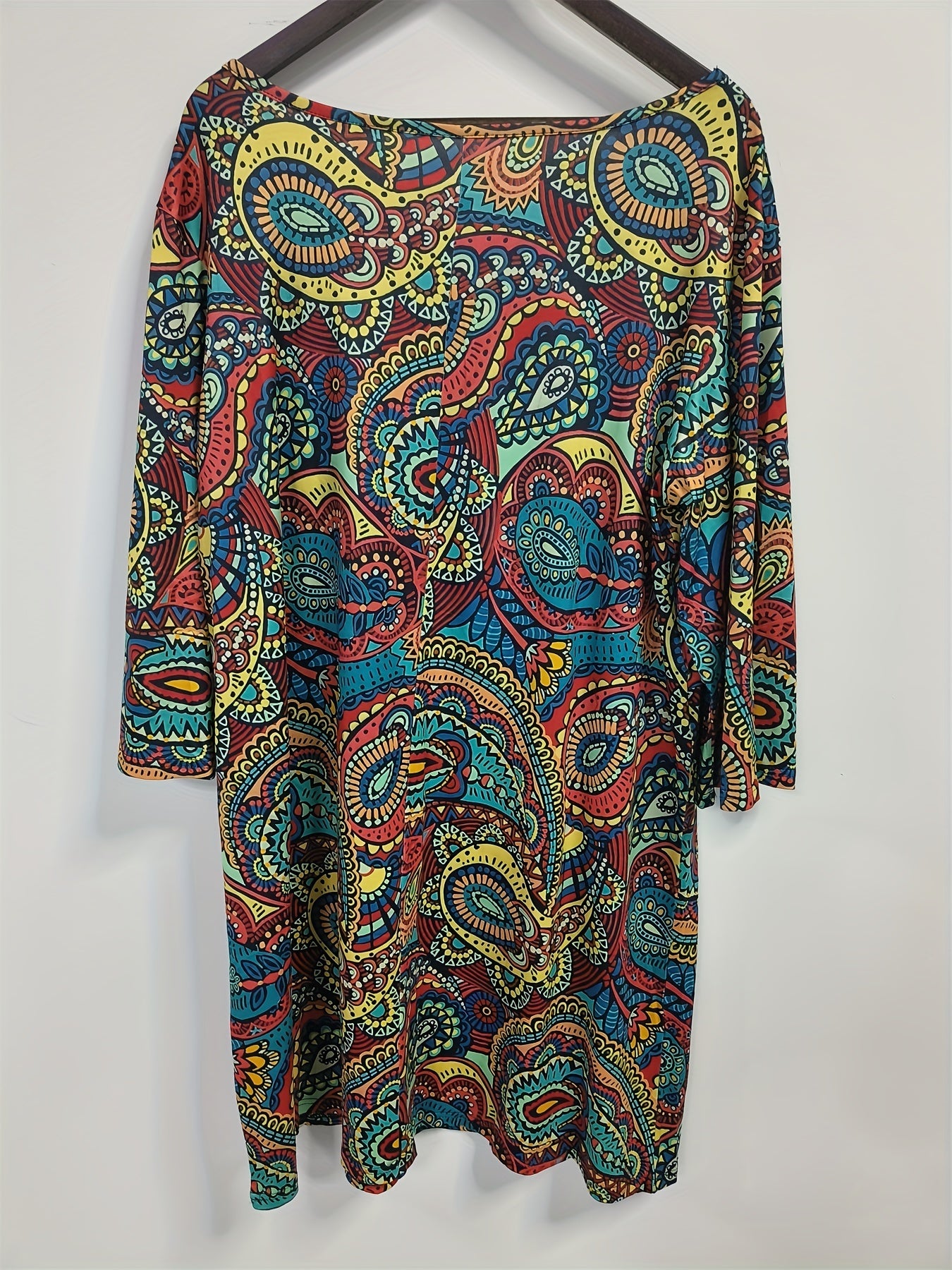  Boho Dress Women's Plus Paisley Print Half Sleeve