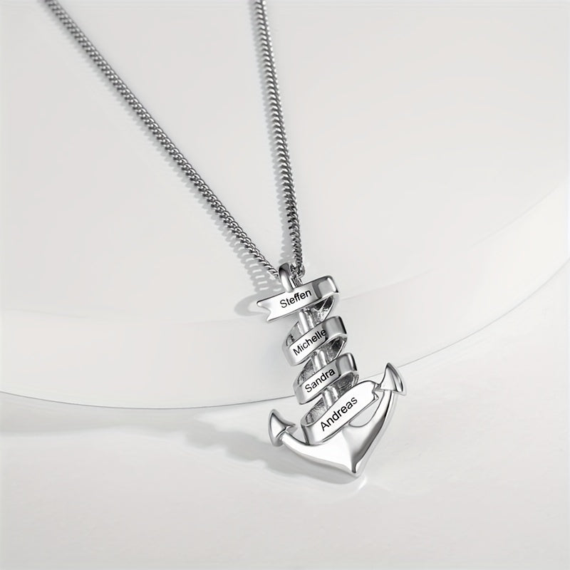 Personalized Stainless Steel Anchor Bar Necklace Custom Lettering Pendant
