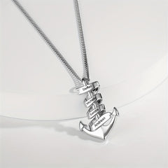 Personalized Stainless Steel Anchor Bar Necklace Custom Lettering Pendant