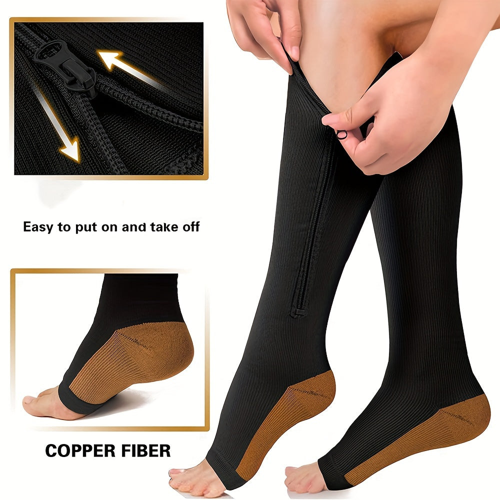 2 Pairs Compression Socks with Zipper for Women & Men