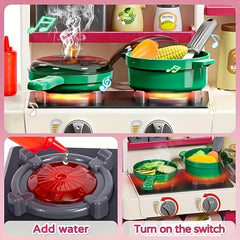 Kids Play Kitchen Set with Realistic Sound & Light Stove Sink Play Food