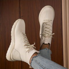 Women's Stretch Sneaker Boots Lace Up Flat High Top Sock Shoes