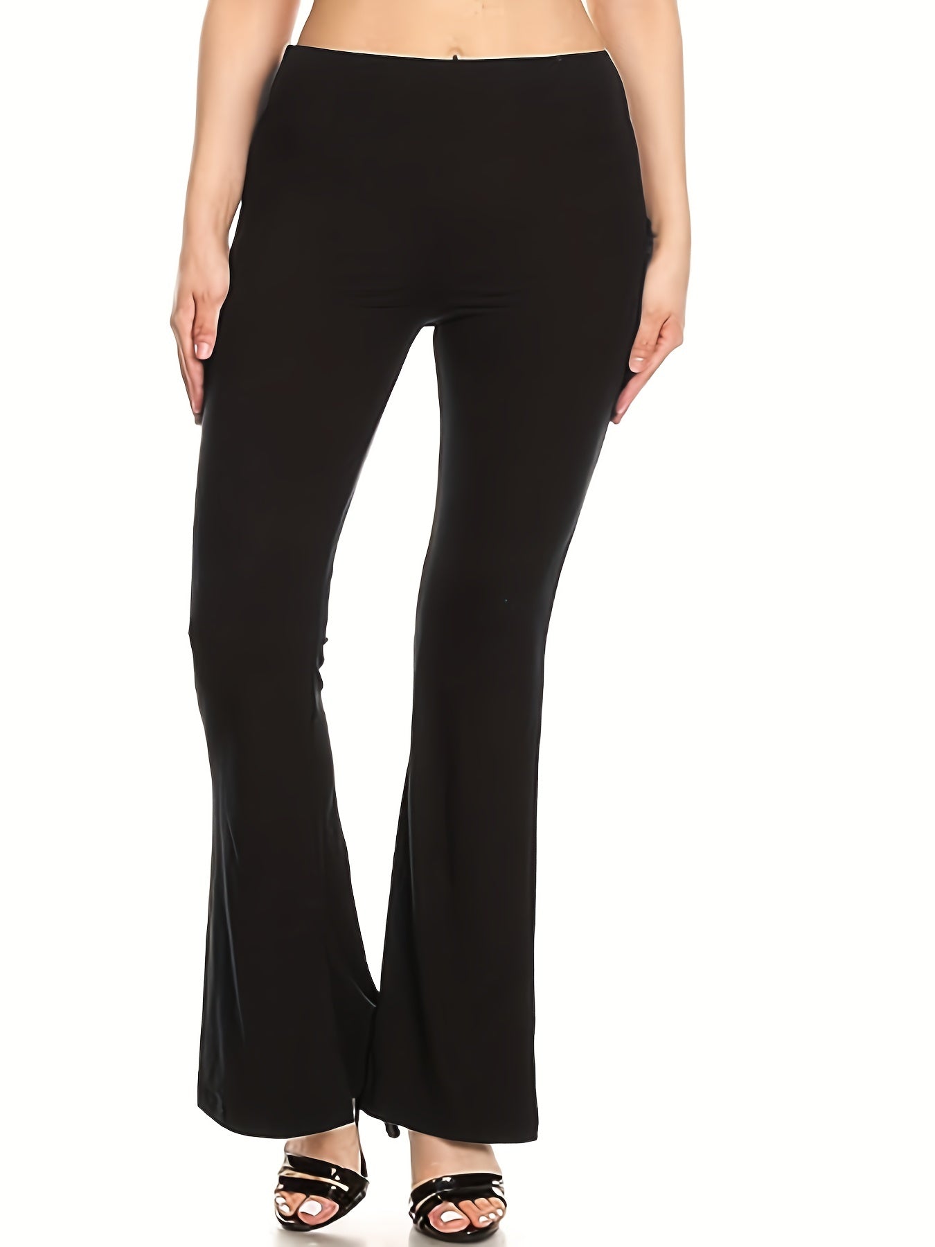 High Rise Flared Leg Trousers Plus Elastic Stretch Pants