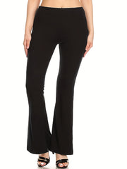 High Rise Flared Leg Trousers Plus Elastic Stretch Pants
