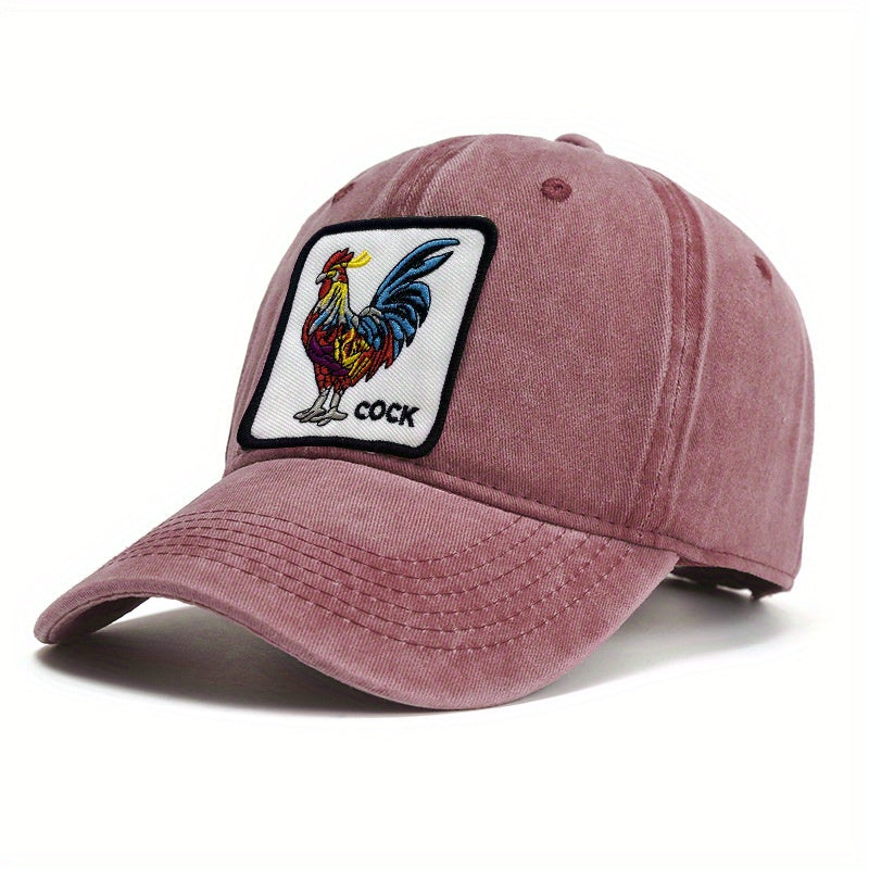 Vintage Washed Distressed Cotton Sun Hat with Cock Embroidery Patch Baseball Cap