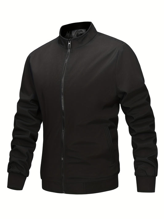 Men's Stand Collar Zip Up Windbreaker Jacket for Outdoor Activities