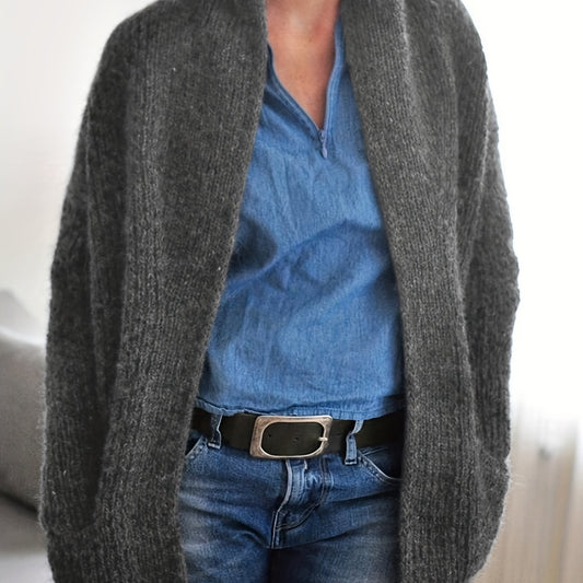  Solid Long Sleeve Shawl Collar Cardigan