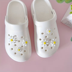 6pcs Daisy Shoe Charms For Clogs Sandals Cute Shoes Decor For Girls Ladies