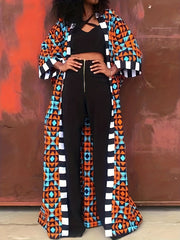  Geometric Print Three Quarter Sleeve Cardigan