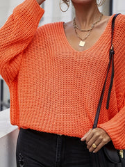  Casual Sweater Women's Plus Solid Bat Sleeve V Neck