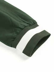 Men's Solid Stand Collar Zip Up Jacket for Spring Fall