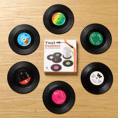 6pcs Vinyl Record Coasters Absorbent Retro Style Home Decor