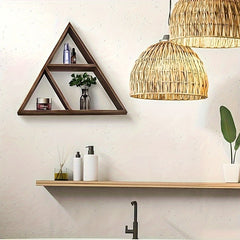 2pcs Triangle Storage Rack Dark Brown Wood Wall mounted Storage R