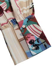  Allover Print Puff Sleeve Button Up Top