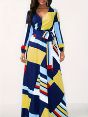  Sexy Dress Random Geometric Print V Neck Wrap Dress