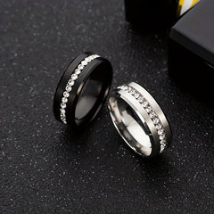 Men's Stainless Steel Single Row Diamond Zircon Ring 8MM