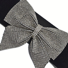 Rhinestone Bow Wide Belt Elastic Waistband Dress Girdle For Women