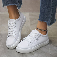 Women's Solid Skate Shoes Casual Lace Up Low Top Lightweight Faux Leather Shoes