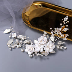 Flower Rhinestone Pearl Wedding Headband Hair Comb