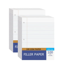 College Rule Filler Paper, 8.5x11, 3 Hole Punched, 100 Sheets/Pack