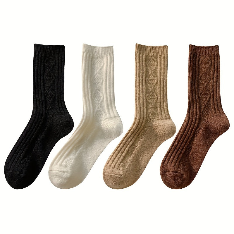 4 Pairs Argyle Print Socks Comfy & Warm Mid Tube Women's Stockings