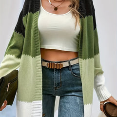  Colorblock Open Front Cardigan