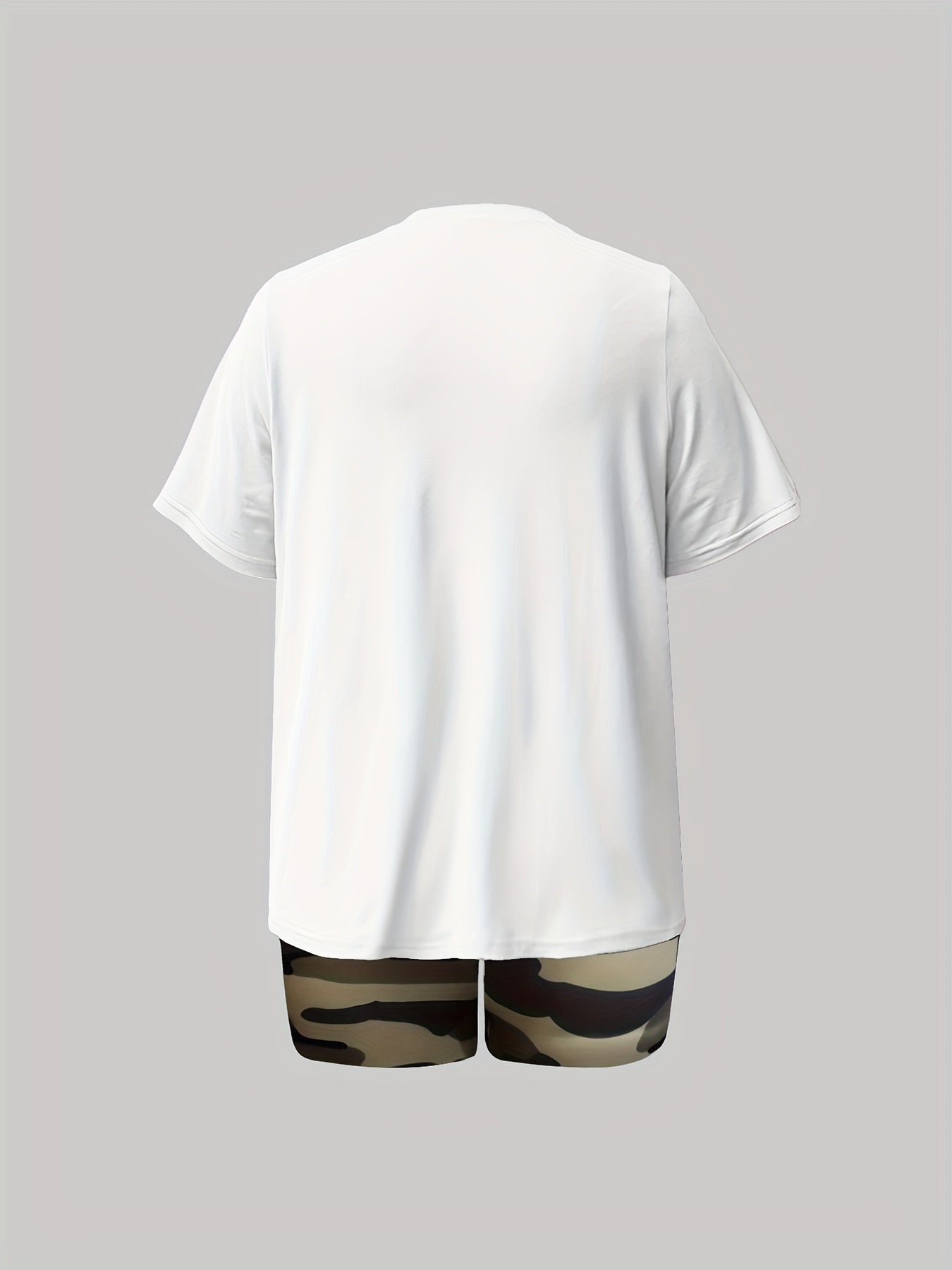  Camo & Slogan Print Top & Shorts Set