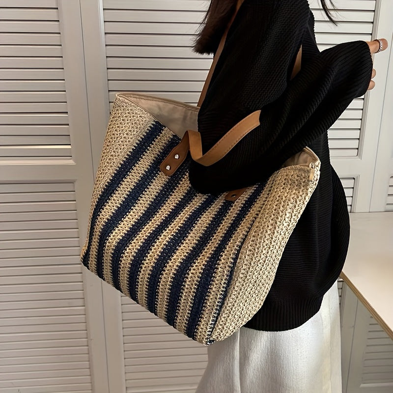 Striped Tote Bag Large Capacity Shoulder Bag