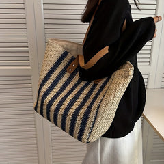 Striped Tote Bag Large Capacity Shoulder Bag