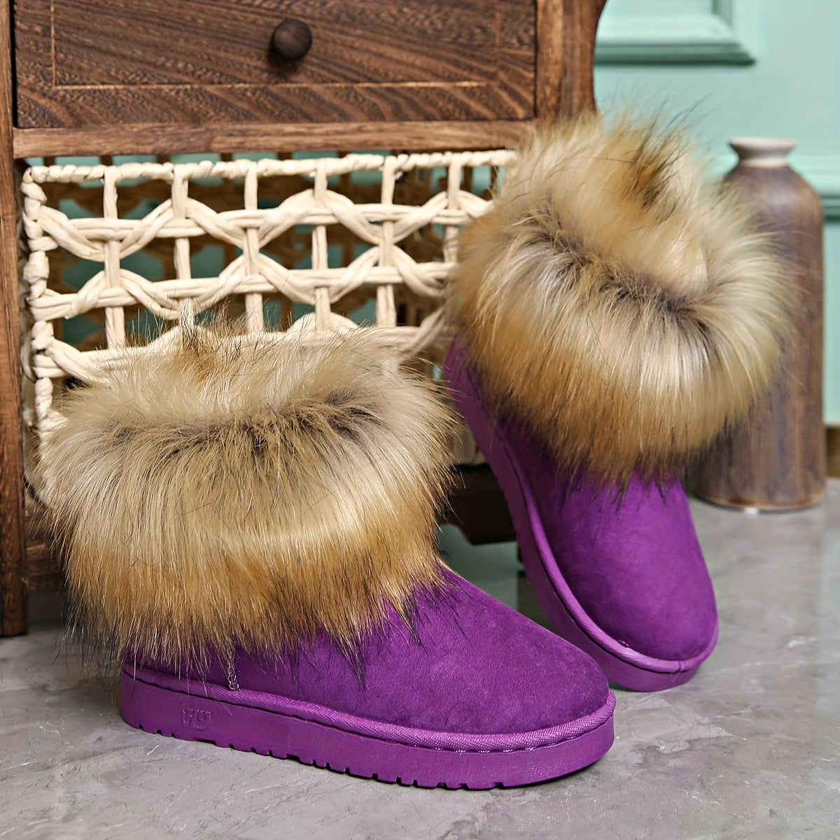 Women's Faux Fur Lined Thermal Snow Boots Non Slip Winter Warm Shoes